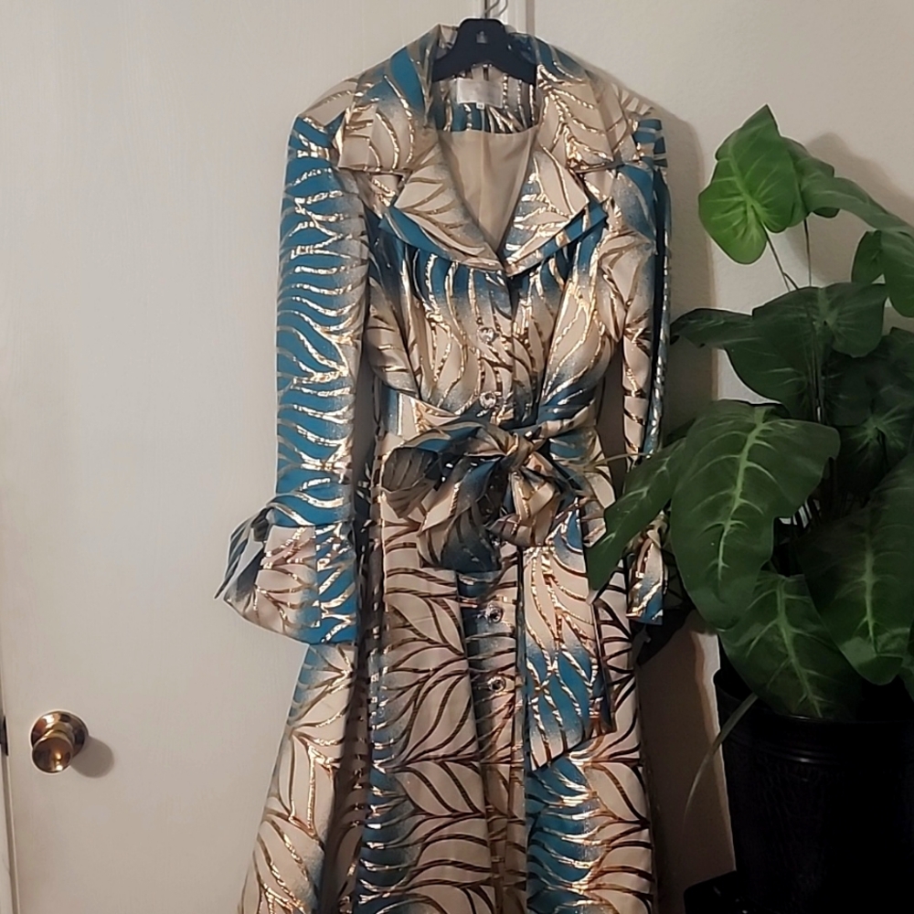 Elegant Blue and Gold Midi COAT